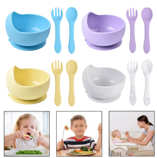 White marble pattern silicone children's tableware baby eating training suction cup bowl silicone suction cup children's bowl toddler learning bowl anti-slip suction cup bowl anti-knock over children's bowl silicone bowl fork and spoon set