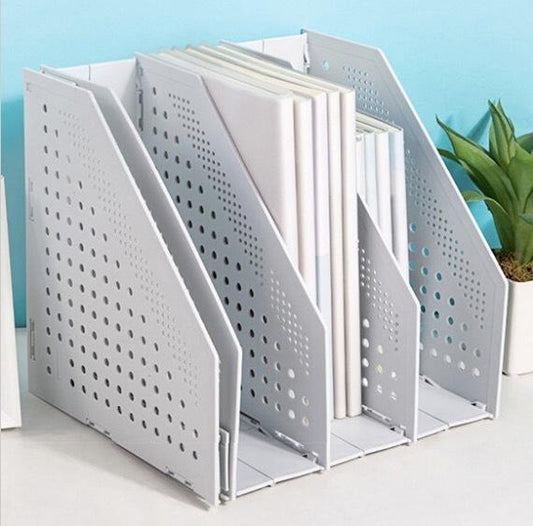 Deli foldable four-compartment open magazine rack file rack A4 available each compartment can be opened and closed book and file storage rack - light gray folder