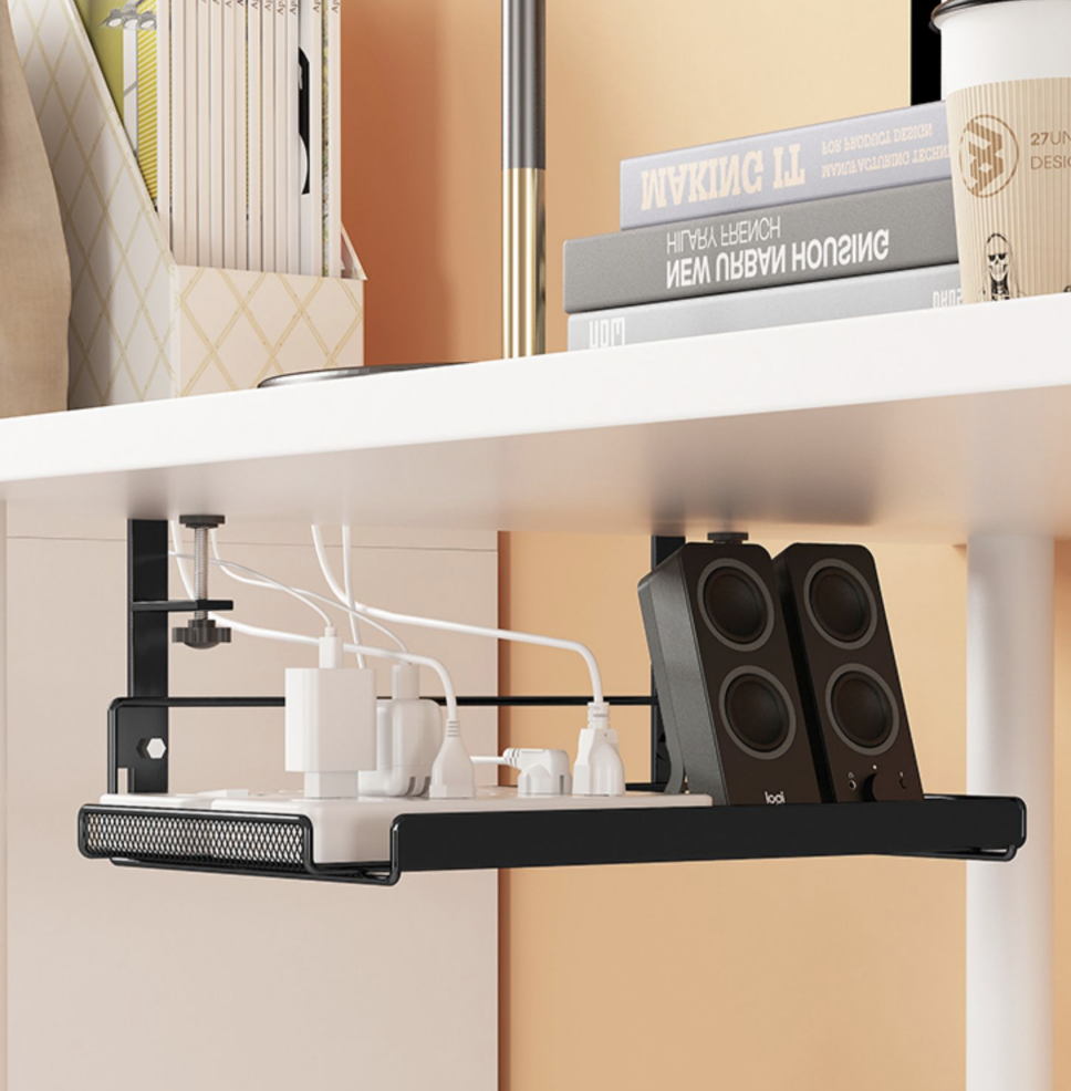 Under-the-desk cable management rack slot box router wireless wifi under-the-desk computer desk storage wire placement and plug-in punch-free desk and wire storage