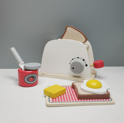 小廚師木製廚房煮飯仔 麵包機玩具 白色面包機 兒童廚房玩具