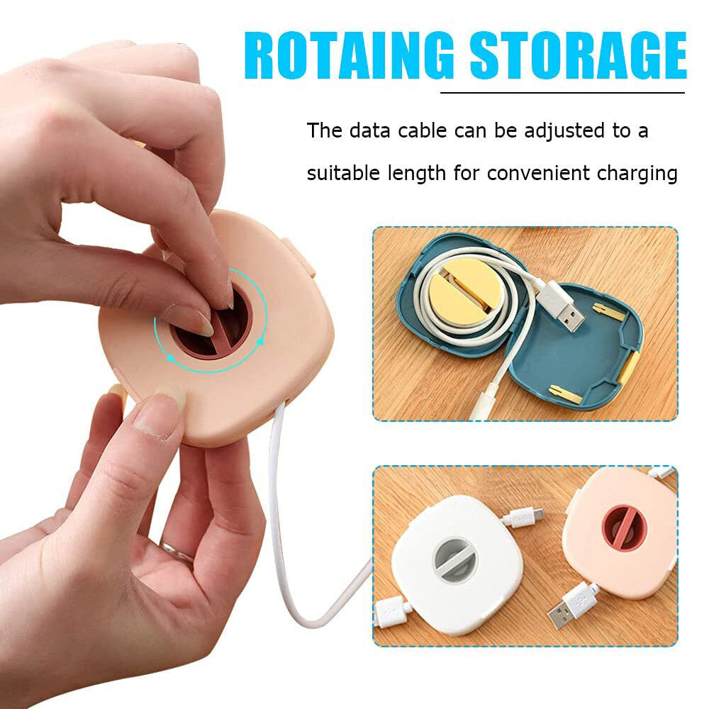 Pink charging cable storage box can be rotated to organize data cable storage box portable mobile phone cable organizer cable collector headphone cable multi-function mini rotating cable winder