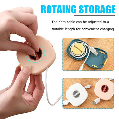 Pink charging cable storage box can be rotated to organize data cable storage box portable mobile phone cable organizer cable collector headphone cable multi-function mini rotating cable winder