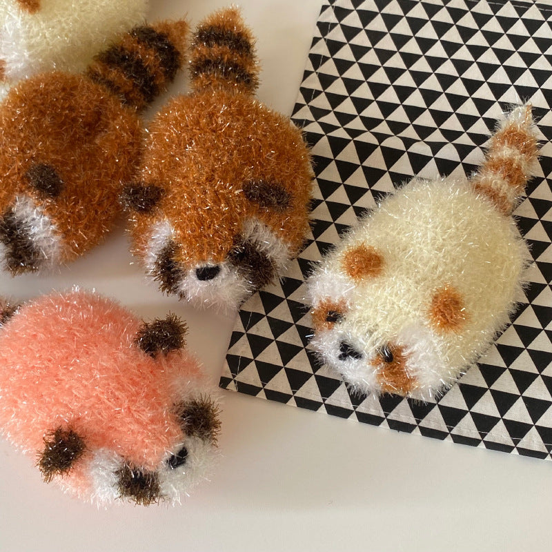 Japanese Zakka red panda scouring pad powerfully removes oil stains, cute kitchen dishes, pots and pans, dish towels, cartoon home toilet, bathroom cleaning sponge (brown)