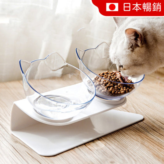 透明寵物碗-雙碗保護頸椎 貓狗餵食套裝-寵物雙碗連托架 貓碗
