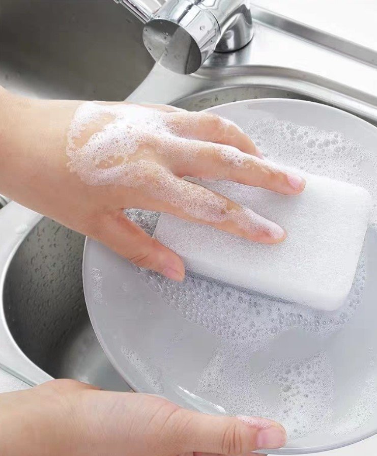 5 double-sided sponges for pot scrubbing, dishwashing, kitchen housework cleaning, three-layer sponges, scouring pads, kitchen supplies, household kitchen cleaning sponges