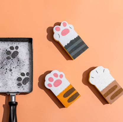 Set of 3 Cat Paw Scouring Pads for Kitchen and Bathroom Cleaning, Sponge for Dishes, Pots, and Pans