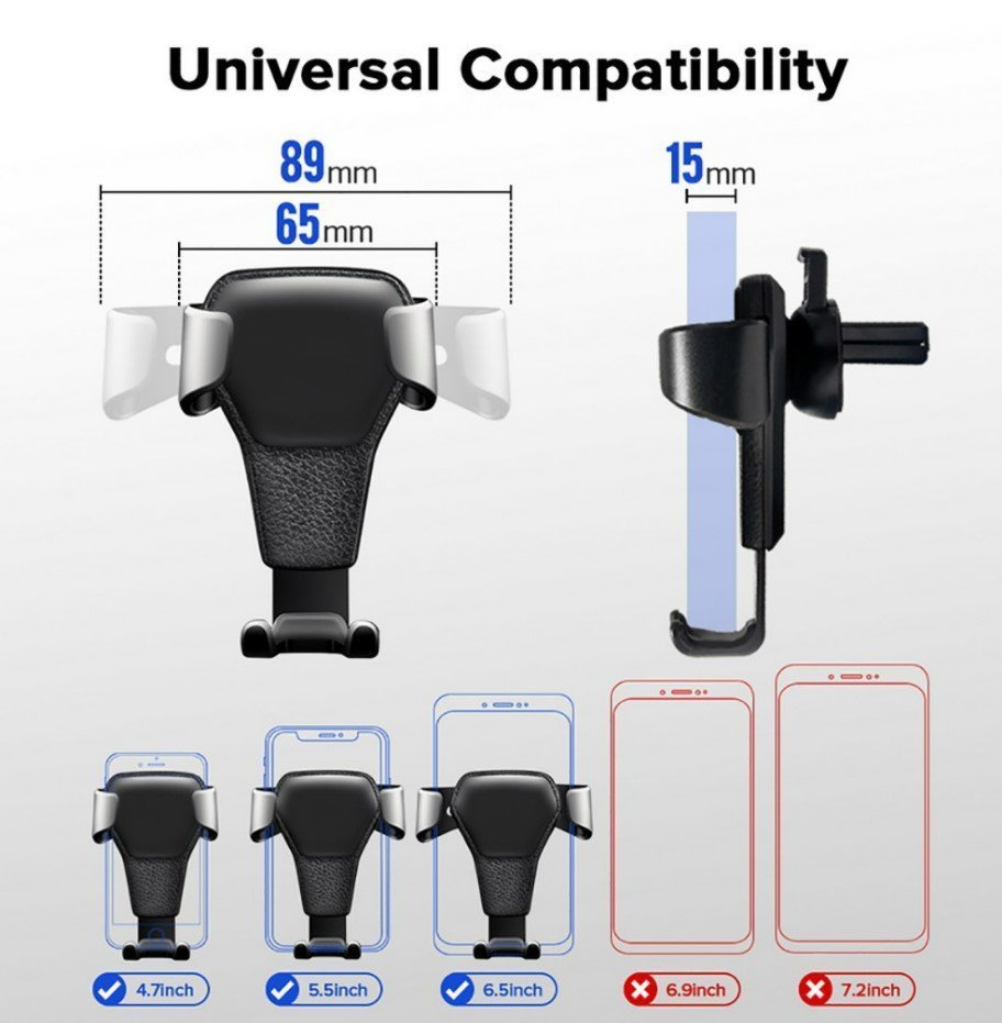 New 360-degree Gravity Automatic Phone Holder, Black - Car Vent Mount Phone Stand, Car Accessories
