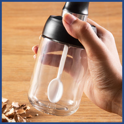 帶匙密封玻璃調味瓶 一體式匙調味罐調味瓶 匙蓋合一 可拆卸好清洗 - 鹽樽一個