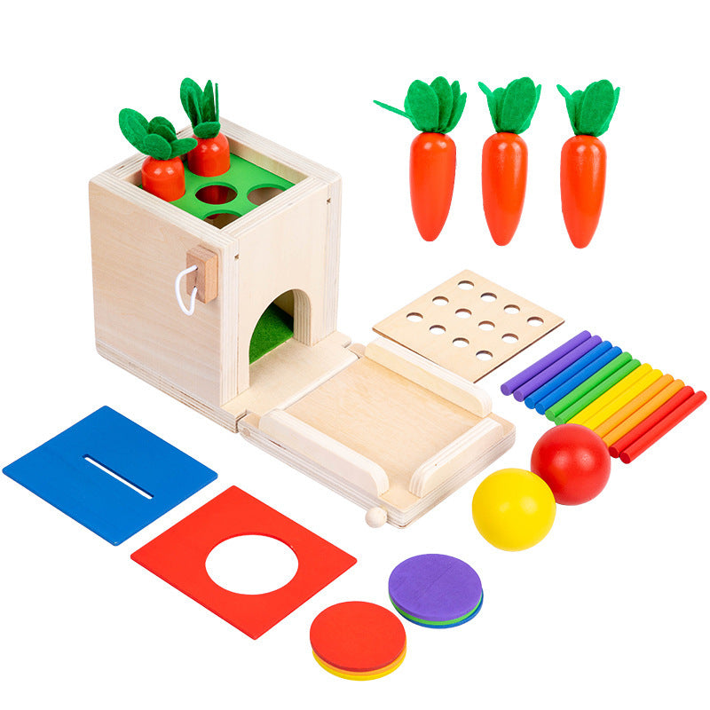 四合一投幣盒 多功能插棍 幼兒童積木顏色 配對智力盒玩具 認知玩具