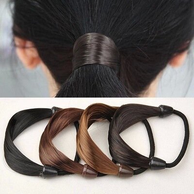 Korean version of simple and versatile popular jewelry, simulated wig hair band, twisted hair braid, rubber band, black + dark brown, 2 styles set