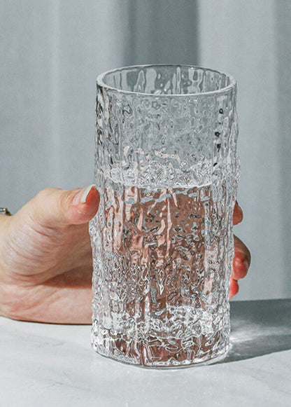 家用小清新樹皮紋玻璃水杯ins北歐高顏值網紅果汁杯子牛奶飲料杯 水杯