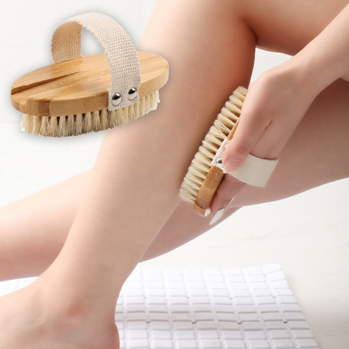 Japanese shower and bath soft bristle brush Unprinted style cleaning supplies to remove old mud cuticles Pig bristle dry shower soft bristle brush - Nanmu hand brush scrub exfoliation tool