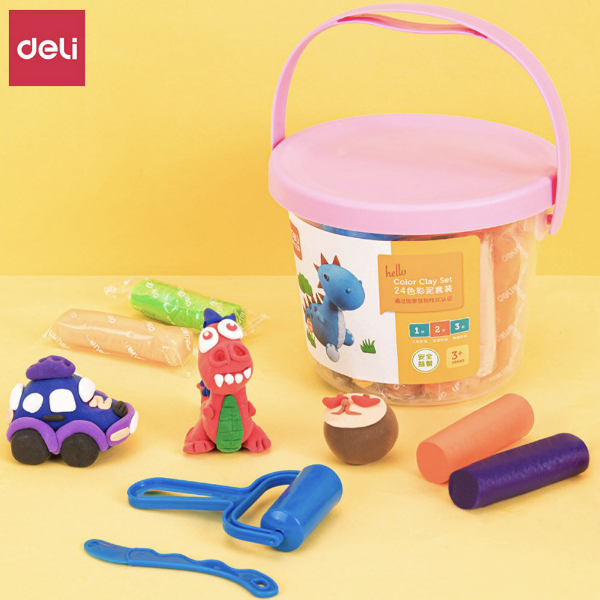【24色】得力橡皮泥 兒童手工泥 彩色泥膠 粘土 益智玩具 抓握文具 造型工具（配件隨機） 泥膠套裝