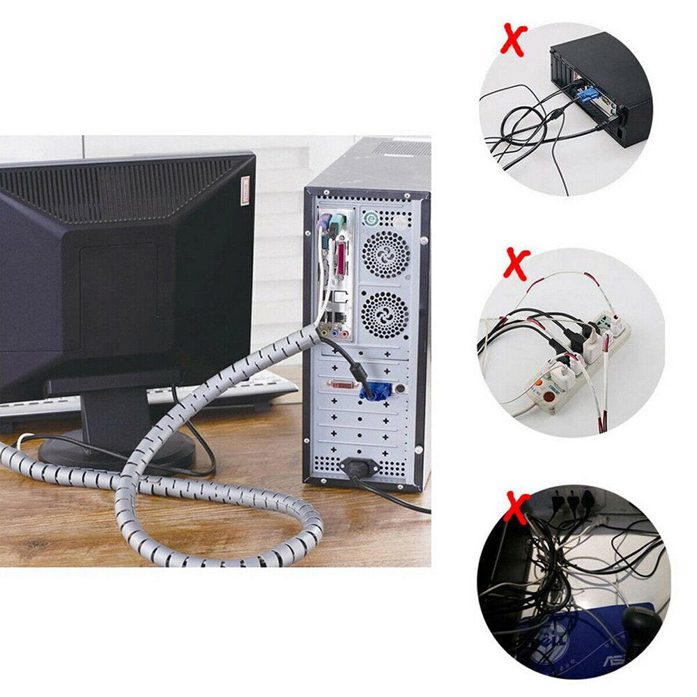Black 10mm wire open type wrapped tube cable storage and cable organizer anti-bite wire bundle tube open winding tube wire storage and organization