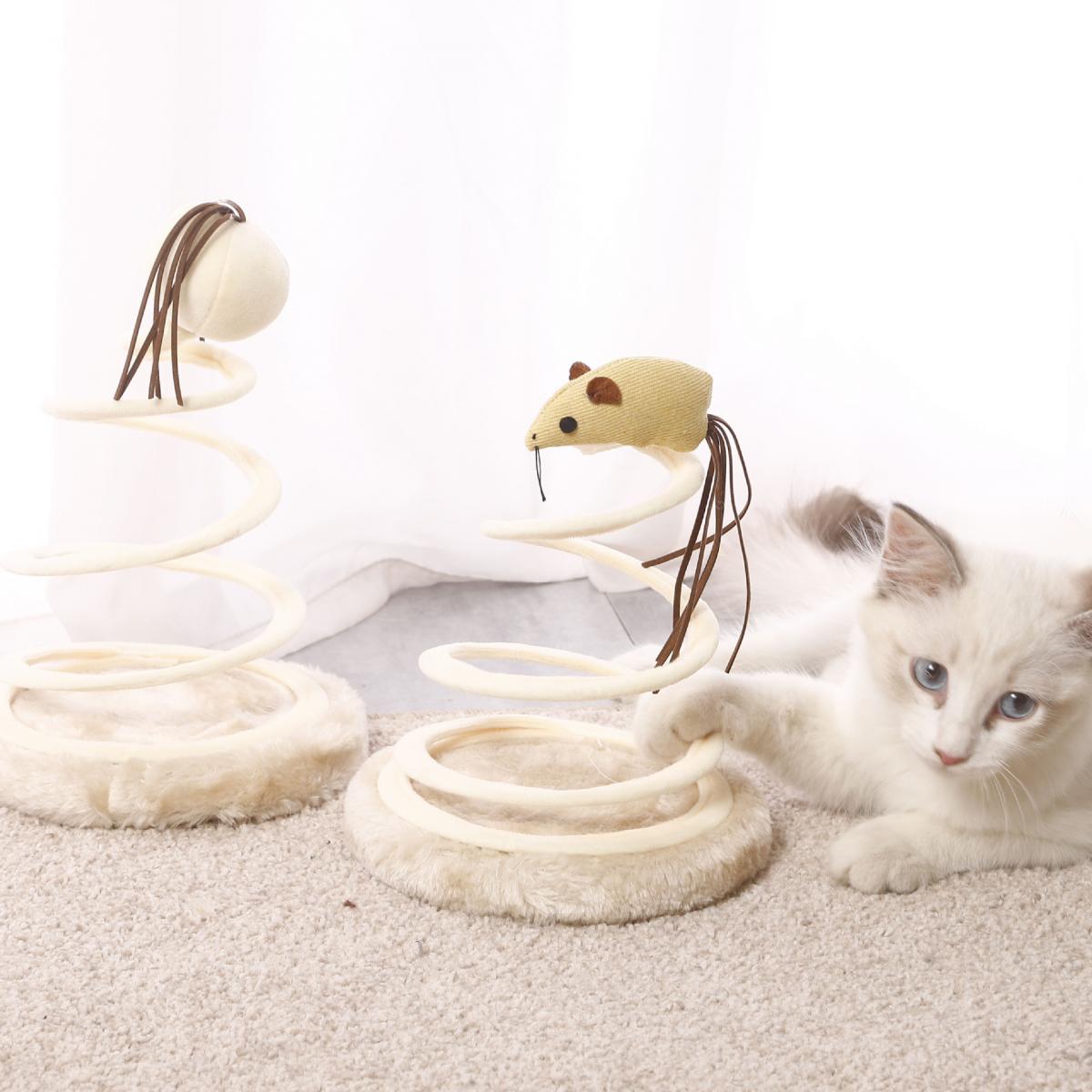貓玩具毛絨老鼠彈簧螺旋鋼絲逗貓棒麻布逗貓用品貓咪寵物玩具 麻布老鼠