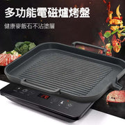 Korean Style Square Teppanyaki Non-stick Induction Grill Pan for BBQ, Induction Cooker, Ceramic Cooker, Open Flame, Gas Stove, Universal, Oil Drain Grooves, Easy Clean Non-stick, Ribbed Steak Grill Plate, BBQ Plate