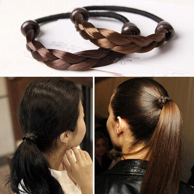Korean version of simple and versatile popular jewelry, simulated wig hair band, twisted hair braid, rubber band, black + dark brown, 2 styles set
