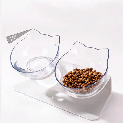 透明寵物碗-雙碗保護頸椎 貓狗餵食套裝-寵物雙碗連托架 貓碗