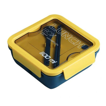 Japanese-style lunch box for office workers and students, microwaveable lunch box with compartments and lunch box - [Stylish square shape - yellow]