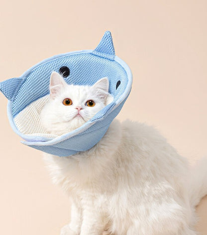 寵物防咬防舔圈 寵物防護用品 藍色 鯊魚 頭罩 口罩
