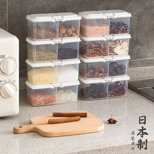 Double-compartment seasoning storage bottle, peppercorns and anise seasoning jar, onion, ginger and garlic storage box, food crisper, seasoning container
