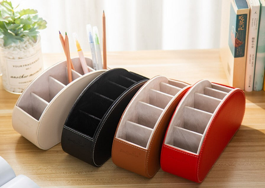 Brown innovative leather remote control box stationery living room office mobile phone storage box table and wire storage