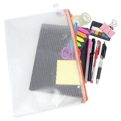 [Pack of 16] Transparent mesh zipper document bag waterproof zipper bag information bag sealed information bag storage bag