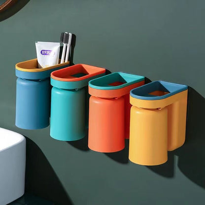 Wall-mounted toothbrush cup toothbrush storage rack punch-free mouthwash cup toothbrush cup bathroom toothpaste squeeze artifact toothbrush cup tooth cup set toothbrush holder