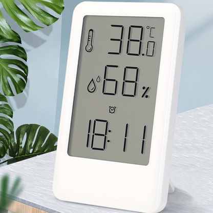 白色学生闹钟家用电子温湿度计室内电子挂式湿度计智能温湿度计
