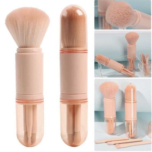 Portable four-in-one retractable makeup brush, multi-functional makeup tool, powder brush/rouge brush/eye shadow brush/highlight brush