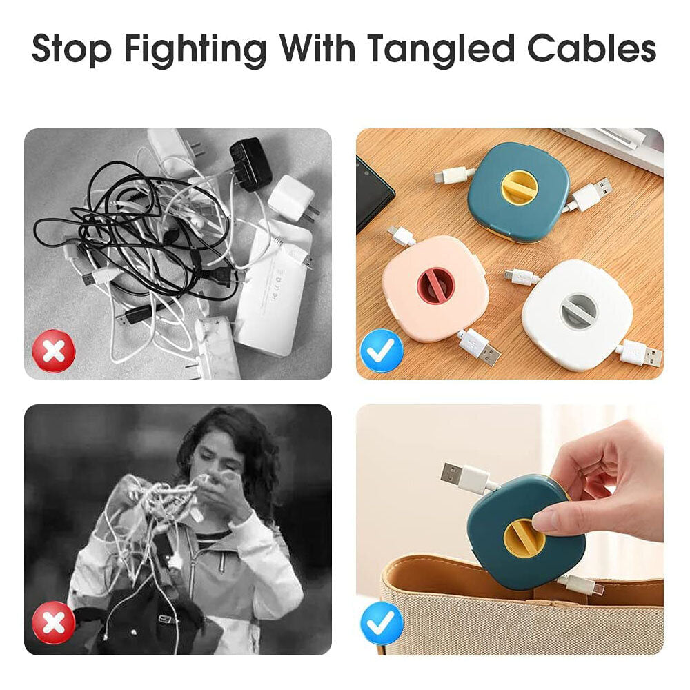 Pink charging cable storage box can be rotated to organize data cable storage box portable mobile phone cable organizer cable collector headphone cable multi-function mini rotating cable winder