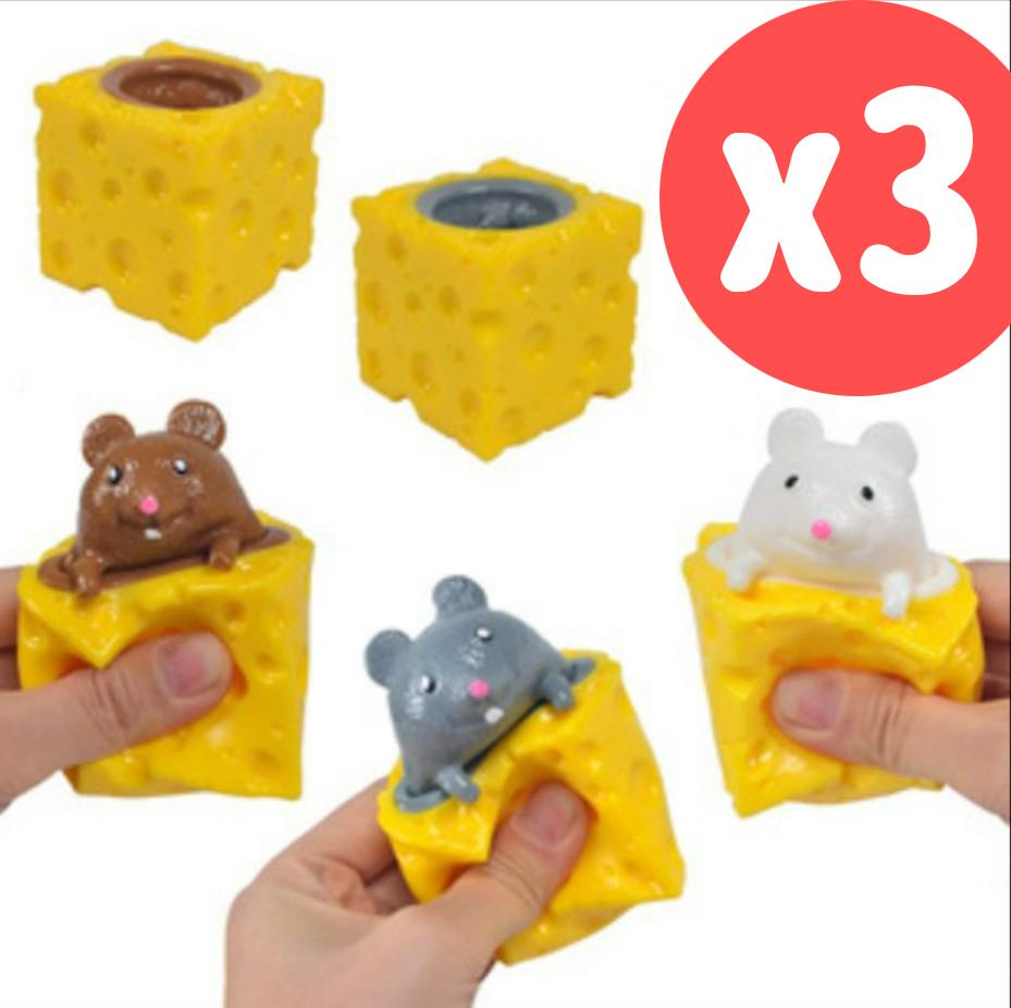 創意解壓可愛奶酪老鼠杯捏捏樂擠壓發泄松鼠杯減壓玩具 3個一套 隨機 認知玩具