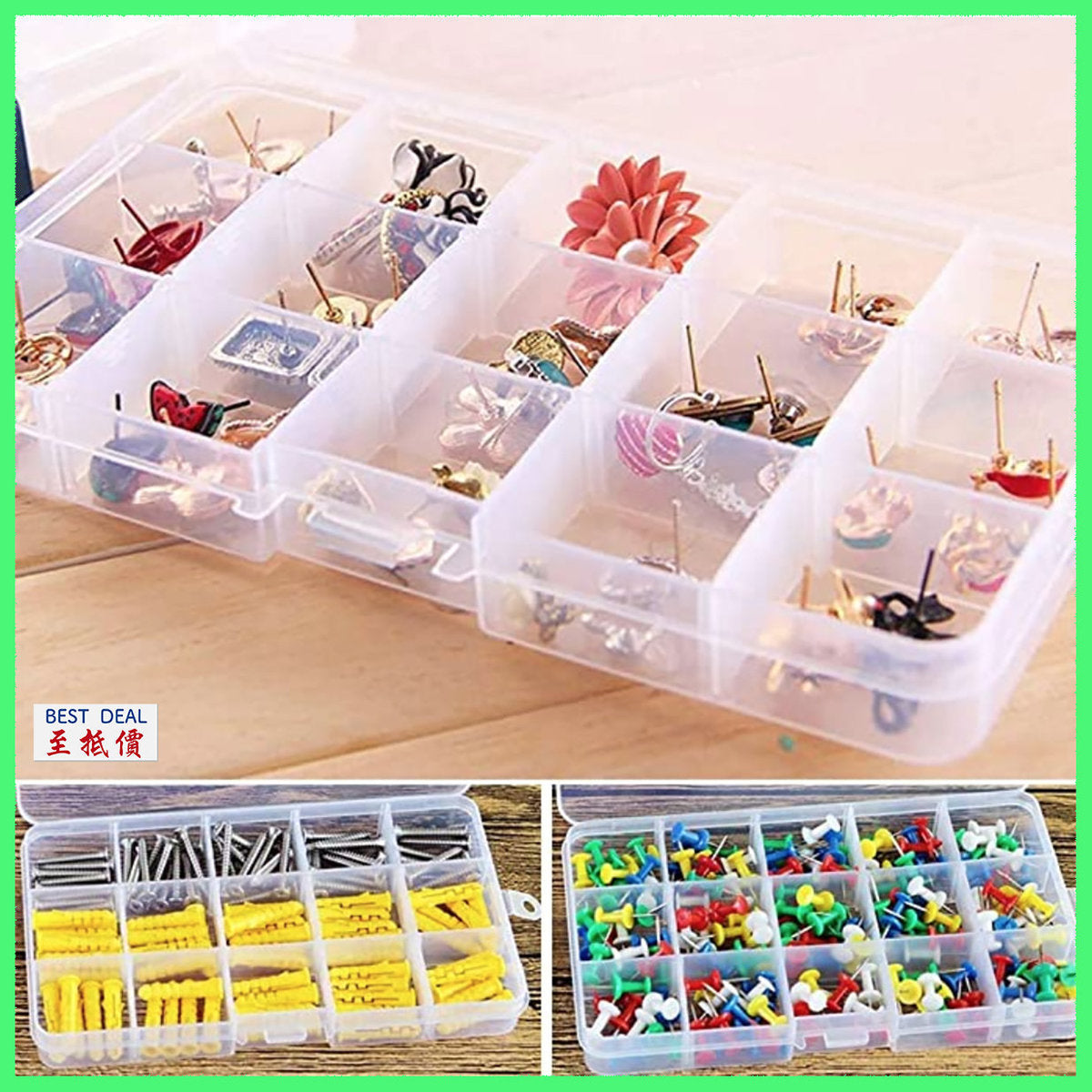 15-grid hardware parts compartment (adjustable intervals), screw storage box, jewelry box, pill box, compartmented storage hardware accessories, fishhook, fishing multi-grid plastic box