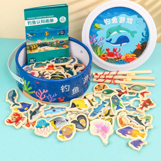 Wooden children's ocean fishing educational toys magnetic baby training infant wooden toys