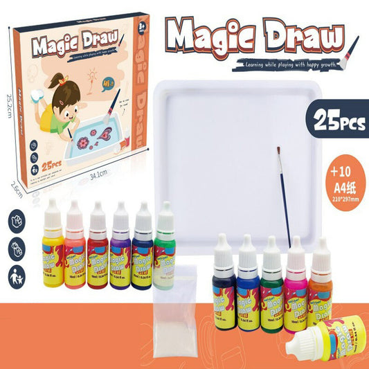 兒童水拓畫套裝 浮水畫濕拓畫 水浮畫 Marbling Paint diy材料 Magic Draw 魔術畫浮水畫套裝6色 科學實驗玩具