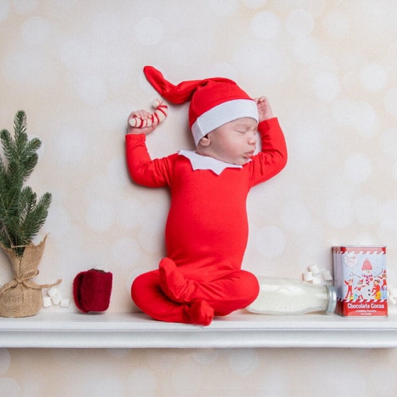 Children's Santa Claus Set Christmas Three-piece Baby Christmas Jumpsuit European and American Newborn Christmas Photography Clothing Three-piece Set Baby Christmas Theme Red Footwear Photography Clothing Set