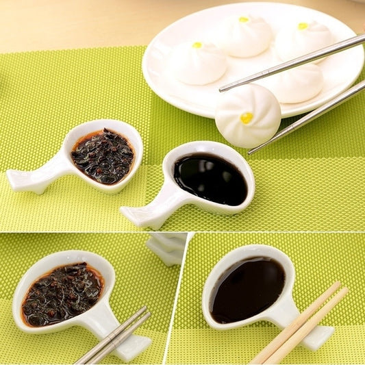 筷子架陶瓷盘子盘夹式沾酱碟沙拉调味酱蕃茄酱糖醋酱碗盘夹式沾酱盘小置物盘筷子筷子架