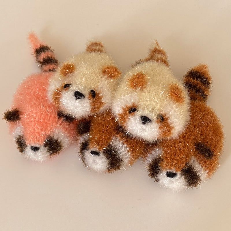 Japanese Zakka red panda scouring pad powerfully removes oil stains, cute kitchen dishes, pots and pans, dish towels, cartoon home toilet, bathroom cleaning sponge (brown)