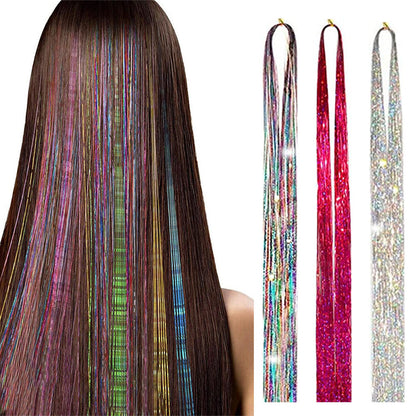 Colorful shiny filigree laser wigs and laser hair pieces Colorful shiny filigree laser wigs and hair extensions