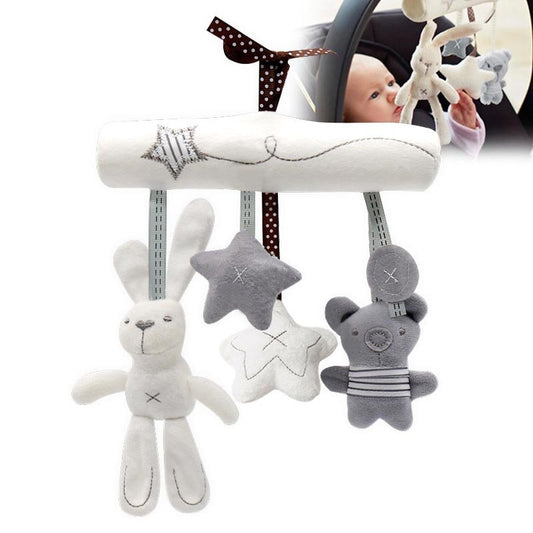 婴儿兔子车挂音乐床绕安全座椅挂件毛绒玩具婴儿玩具车床挂摇铃床铃