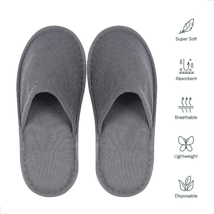 5 pairs of gently brushed plush disposable slippers, adult style (random colors)