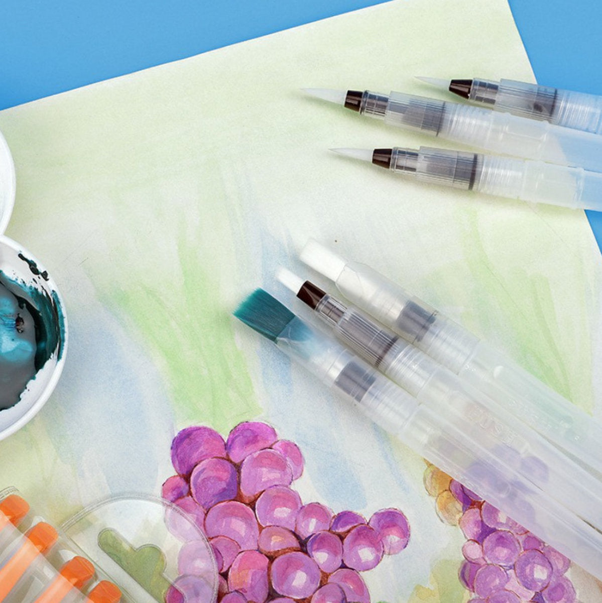 [Set of 6] Watercolor pen gift box pointed flat head multi-size watercolor pen brush graffiti painting water storage brush watercolor plastic color