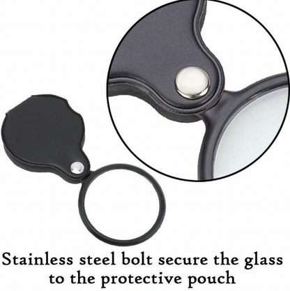 Pocket portable magnifying glass folding portable elderly reading leather case 5x high-definition glass lens hand-held magnifying glass magnifying glass