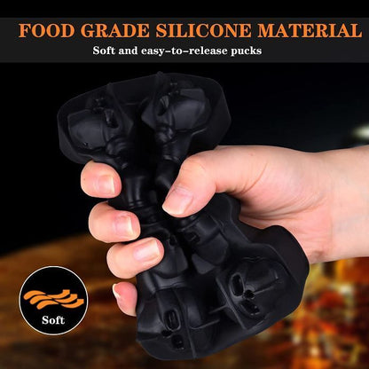 A must-have for Halloween! 1 6-grid 3D skull silicone ice tray (black) + small funnel