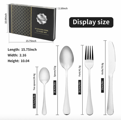 [24-piece set - silver] Stainless steel knife, fork and spoon cutlery set, knife, fork, spoon, tableware gift box, move-in gift, new year gift, new home gift, Christmas gift, holiday gift, party dinner tableware cutlery set