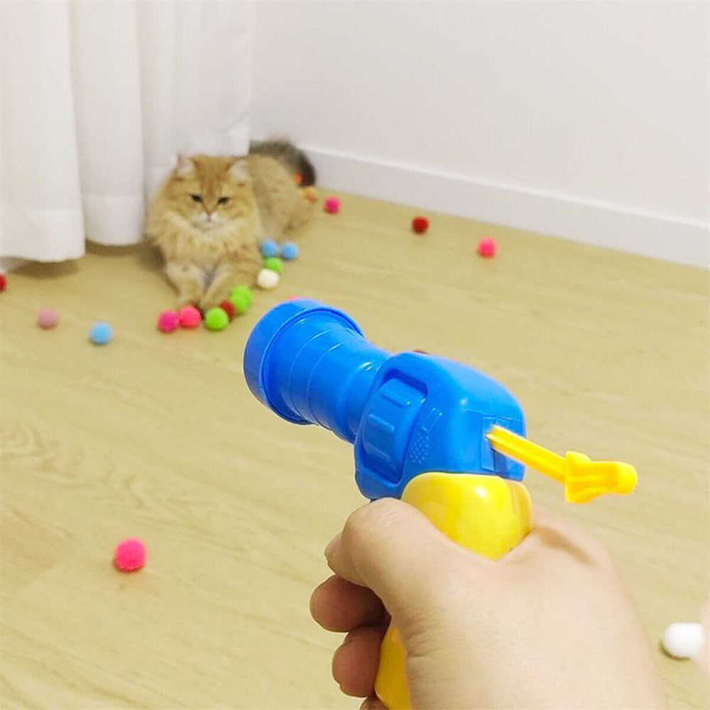 [31件套裝] 貓咪毛絨球發射槍 解悶靜音球貓貓玩具 毛絨球微彈發射器 [平行進口]