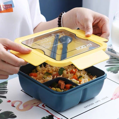 Japanese-style lunch box for office workers and students, microwaveable lunch box with compartments and lunch box - [Stylish square shape - yellow]