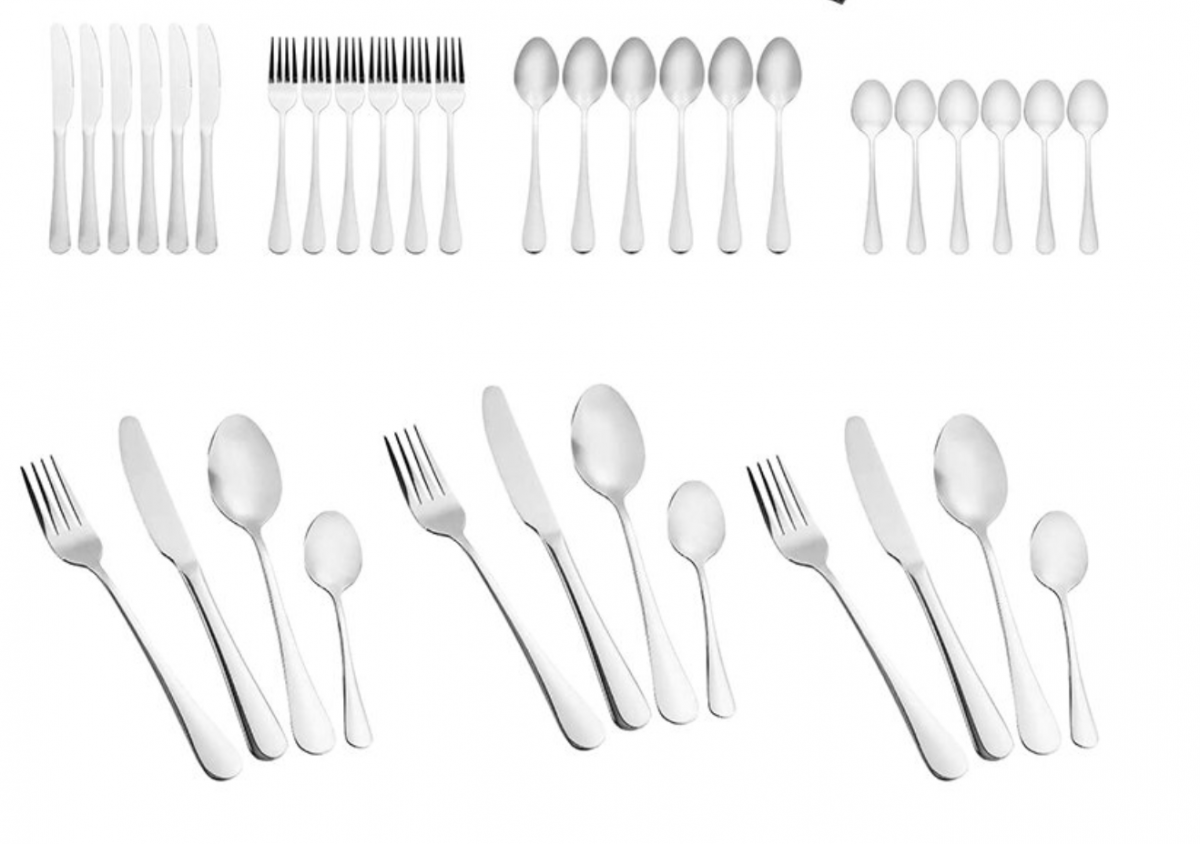 [24-piece set - silver] Stainless steel knife, fork and spoon cutlery set, knife, fork, spoon, tableware gift box, move-in gift, new year gift, new home gift, Christmas gift, holiday gift, party dinner tableware cutlery set