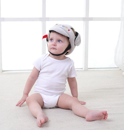 宝宝头保护帽婴儿学步帽头盔护头帽时尚绒布大小可调节帽浅灰色帽初生帽