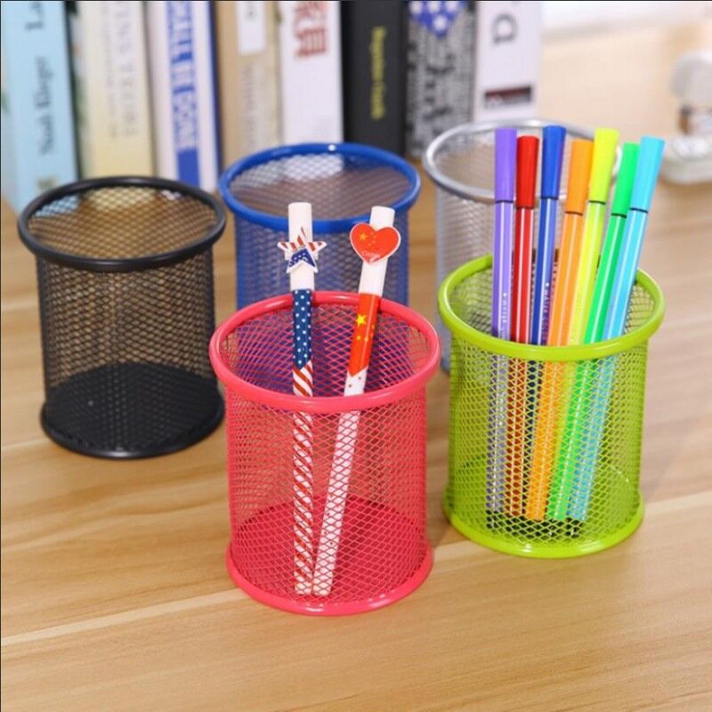 笔筒镂空桌面收纳桶简约学生文具多功能办公彩色圆形方形笔筒文具收纳笔筒